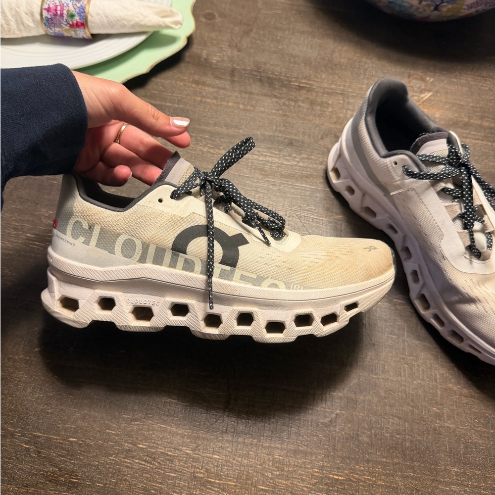 On Running CloudMonster White and Black Athletic Shoes